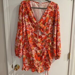 Orange floral scrunch dress